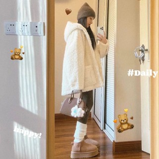 Áo mũ lông cừu dáng dài