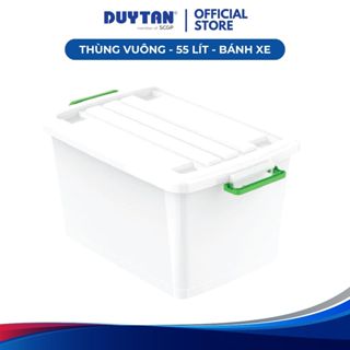 Thùng vuông 55-bánh xe DUY TÂN nhựa PP, thùng nhựa lưu trữ đa năng có bánh xe, quai xách 2 bên