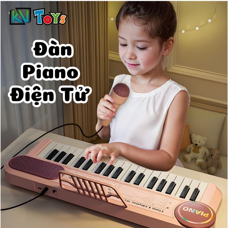 Đàn Piano Mini Điện Tử Cao Cấp Cho Bé, Kèm Mic Hát, Tổng Hợp Nhiều Bài hát Giúp Bé Phát Triển, Chất 