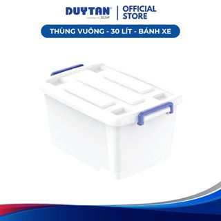 Thùng vuông 30-bánh xe DUY TÂN nhựa PP, thùng nhựa lưu trữ đa năng có bánh xe, quai xách 2 bên