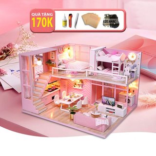 Nhà búp bê Pink for Life L026 Tặng có Đèn Led tặng kèm dụng cụ lắp ráp và Mica chắn bụi