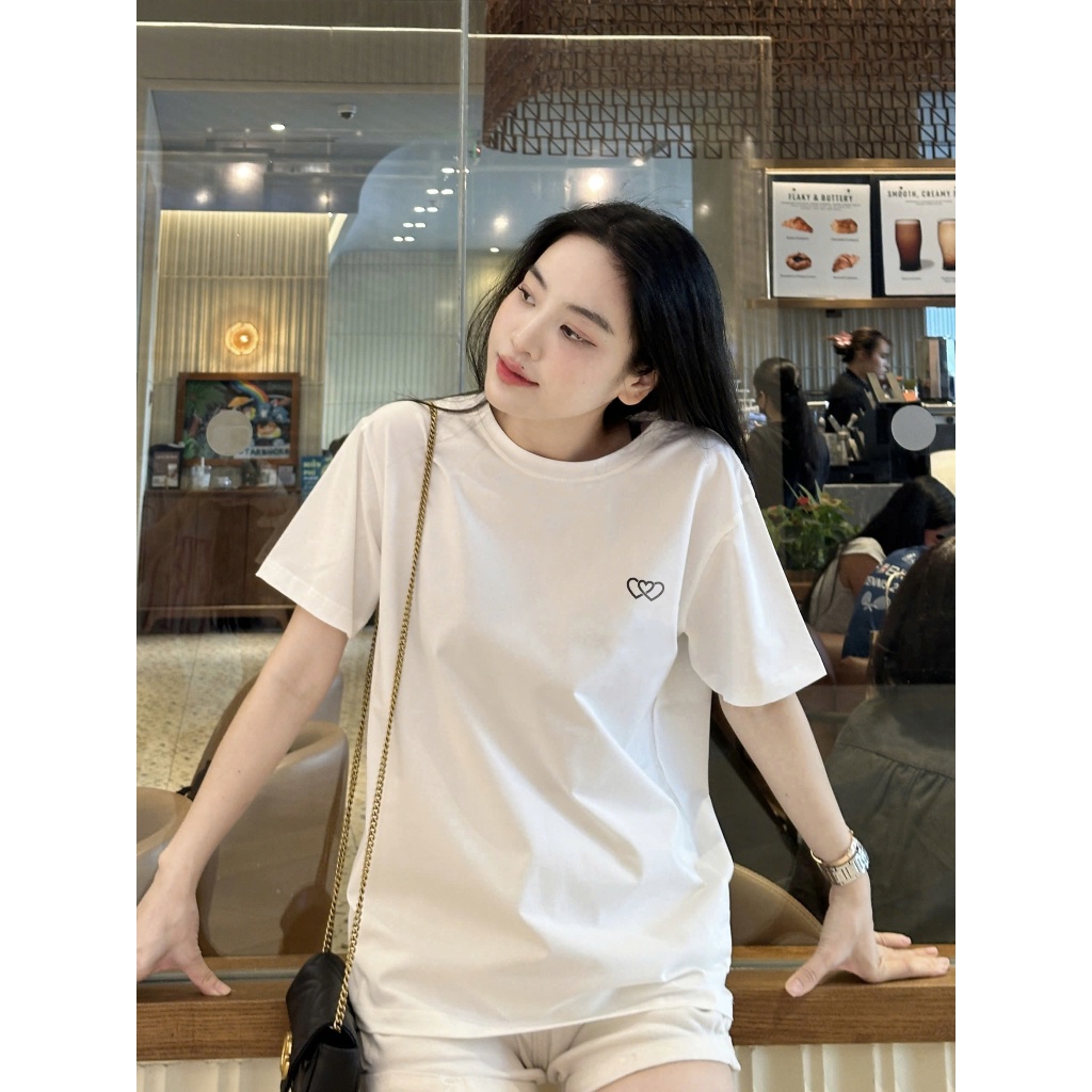 Áo thun nữ thêu TRIPLE TIM – Cotton 100% cao cấp, form rộng unisex, thiết kế Dorris N kiểu basic cao cấp