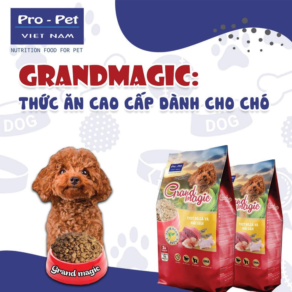 [Petto House] Hạt khô thức ăn cho chó vị bò gà hải sản Grand magic 1kg pro pet beef, chicken, seafoo