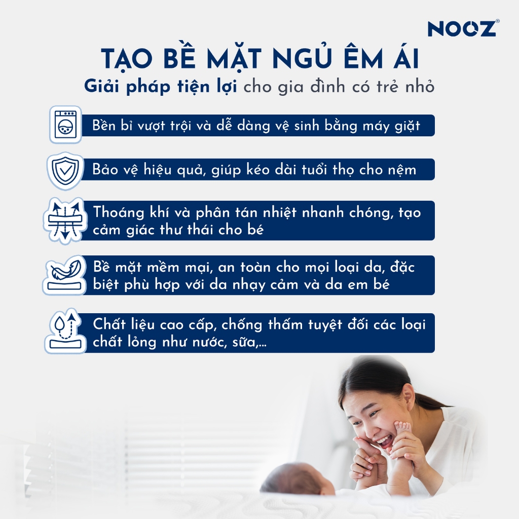 Tấm Bảo Vệ Nệm NOOZ Chống Thấm Tuyệt Đối Bề Mặt Kháng Khuẩn NOOZ Home Goods Mattress Protector | BigBuy360 - bigbuy360.vn