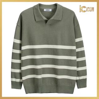 Áo Len Nam Polo Dài Tay Thu Đông Có Cổ, Áo Len Polo Nam Phối Kẻ Ngang Chất Dày Dặn AL09 - ICON