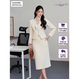 Set vest công sở nữ LAVENDER màu kem áo vest lỡ kiểu dáng hàn quốc mix cùng chân váy dáng A V4069
