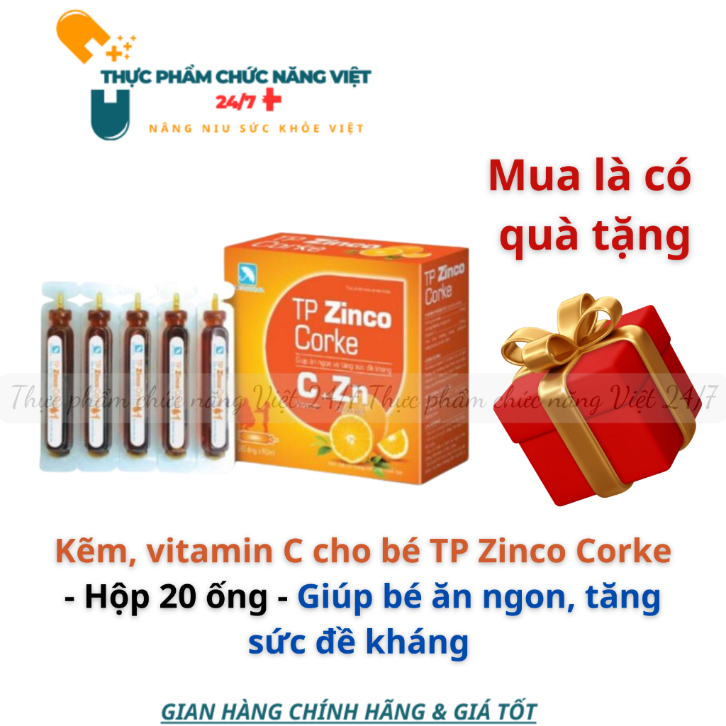 [CHÍNH HÃNG] Kẽm, Vitamin C cho bé TP Zinco Corke – Giúp bé ăn ngon, tăng sức đề kháng Hộp 20 ống