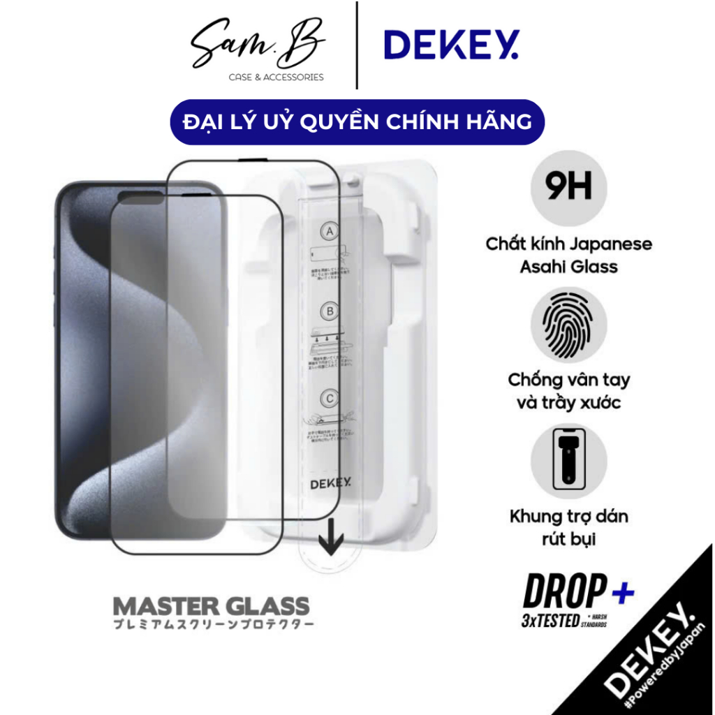 Kính cường lực CÓ KHUNG DÁN RÚT BỤI chính hãng Nhật Bản Dekey Sentery cho iPhone 13/14/15/16 series