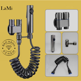  Trọn Bộ Vòi Xịt Vệ Sinh Chất Liệu Đồng Thau Vòi Xịt Toilet Chia 2 Đầu Nước Đa Năng Có Khóa Lami 