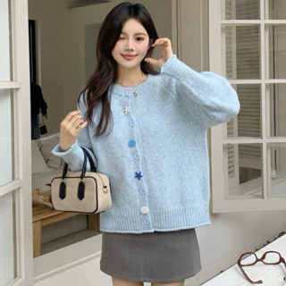   Bigsize M-2XL  Áo khoác Cardigan nữ có Bigsize màu xanh nhạt nút sao biển 1 lớp siêu xinh mùa thu đông 2024 