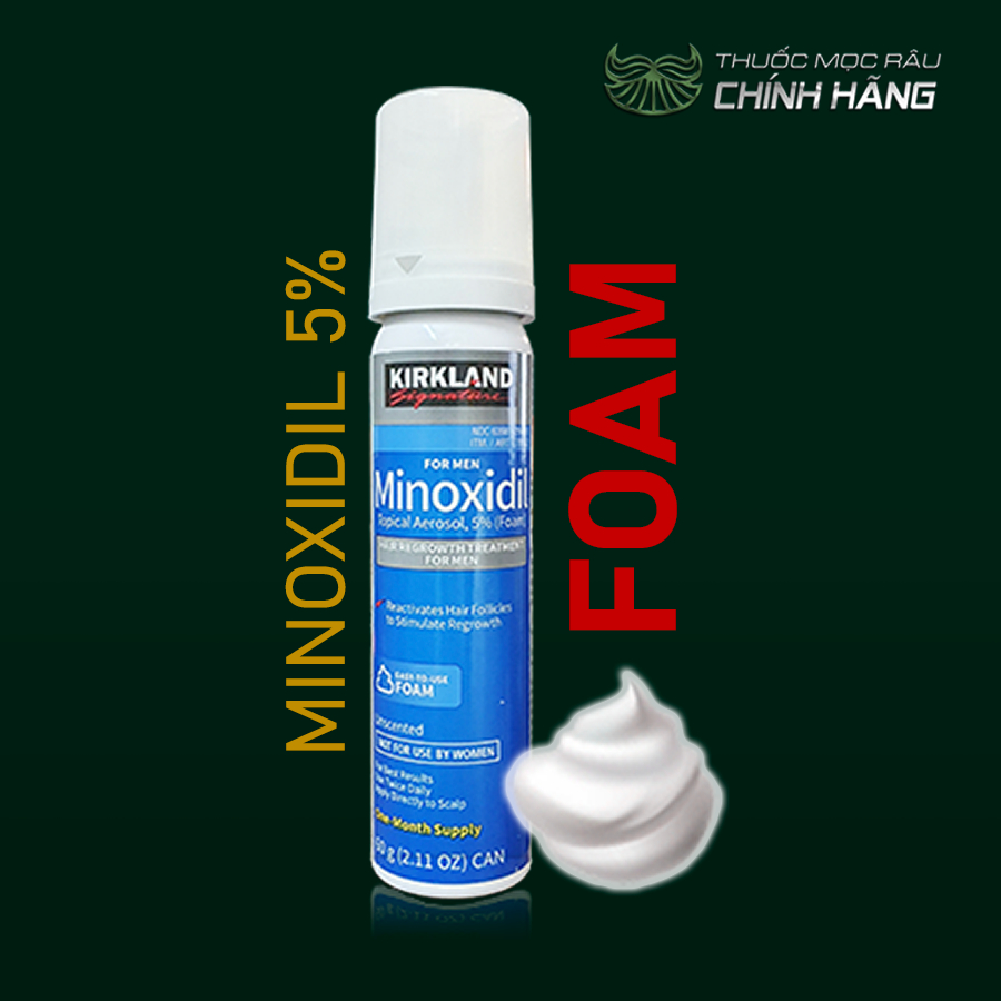 Dung dịch mọc Râu Tóc Kirkland Minoxidil 5% Foam Dạng Bọt USA Mẫu Mới