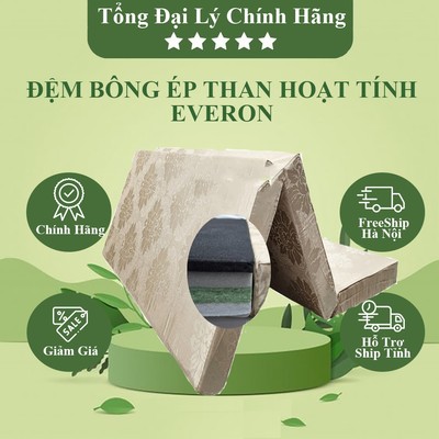[EVERON Chính Hãng] Đệm Bông Ép Than Hoạt Tính, Êm Mềm Bề Mặt Đệm, Tựa Topper