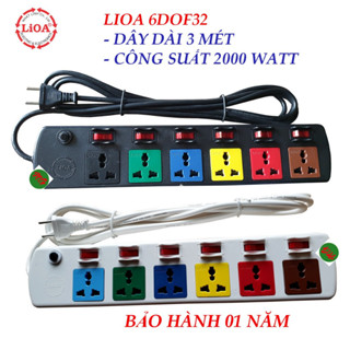Ổ cắm điện LIOA 3 chấu đa năng 6 lỗ 6 công tắc riêng 2000 watt