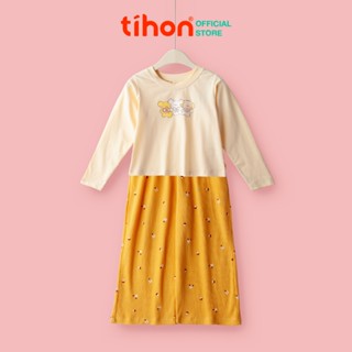 Pijama cho bé gái TIHON áo dài tay cotton phối quần thun tăm mềm mại họa tiết đáng yêu SET0750826
