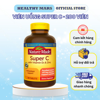 VIÊN UỐNG SUPER C WITH VITAMIN D3 & ZINC 200VIÊN HỖ TRỢ TĂNG CƯỜNG HỆ MIỄN DỊCH CỦA MỸ - HEALTHYMARS