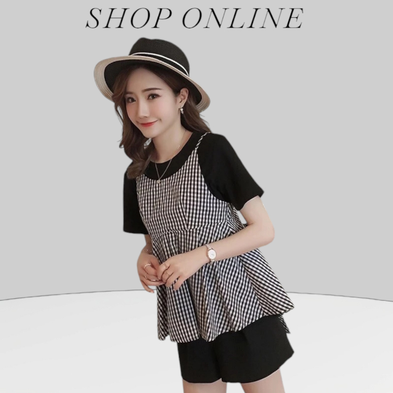 Bộ bầu kẻ đùi trẻ trung(ảnh thật)