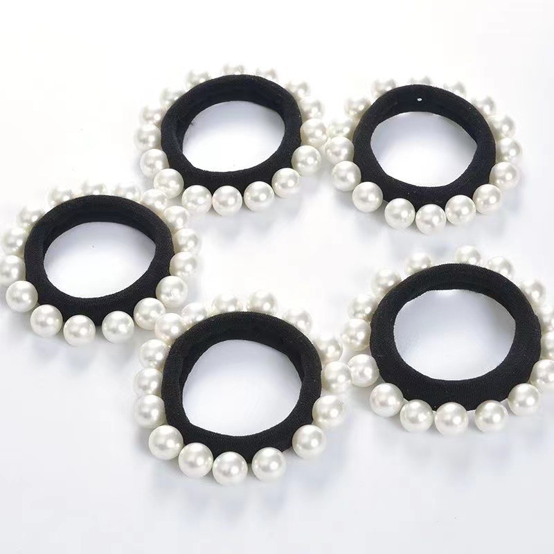 Sỉ 10 buộc tóc đen đính hạt quanh buộc tròn đẹp - SP000723