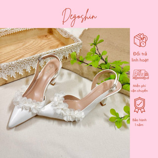  Giày cưới Giày cao gót Slingback 7p thiết kế đính Hoa Tú Cầu Degoshin. 