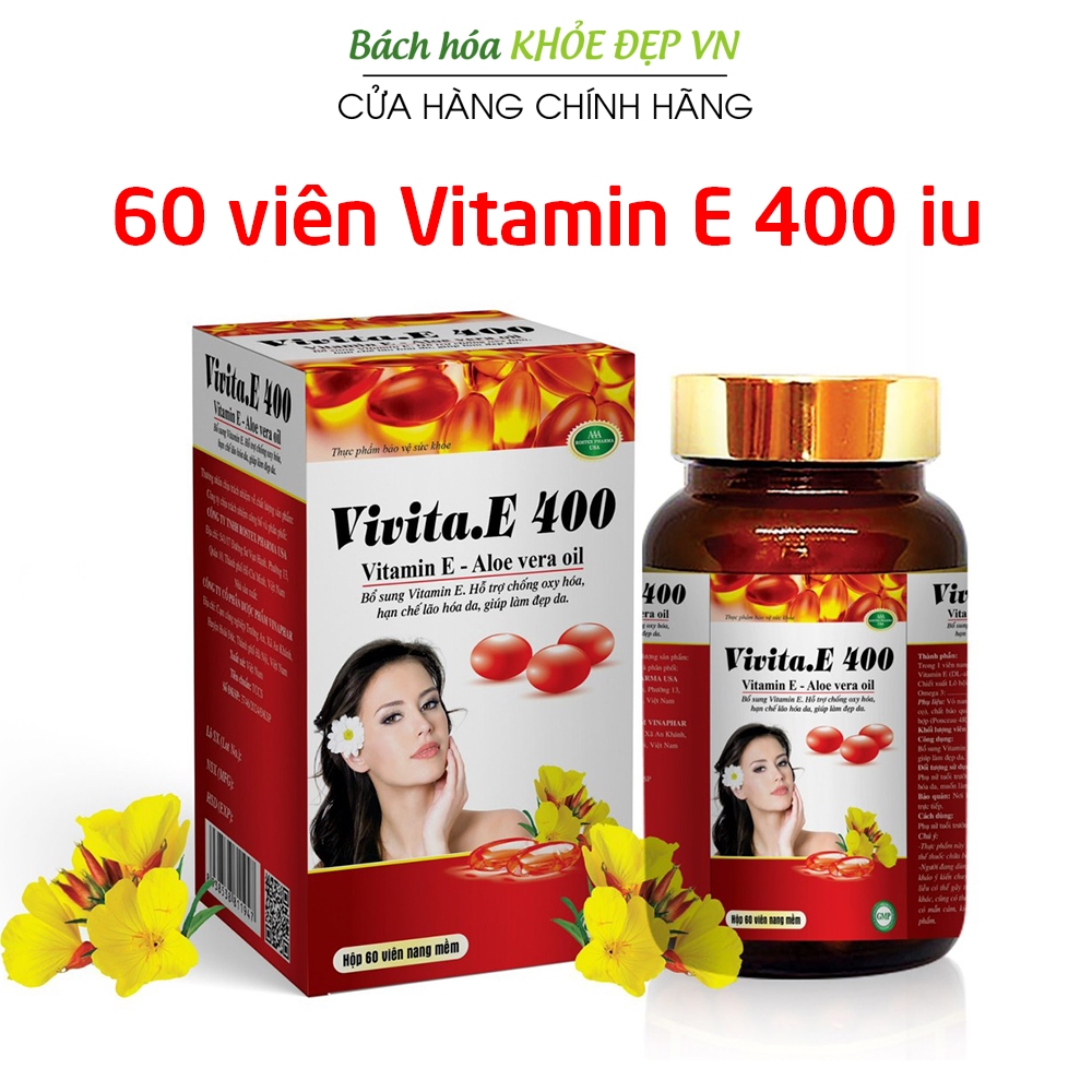 Vivita.E 400 (chai 60 viên) giúp đẹp da, căng mịn da, giảm nám sạm da, khô da - 60 viên