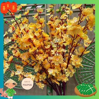 Sỉ cb 10 cành hoa đào mai màu VÀNG NGHỆ giả dài 1m nhiều màu hàng sẵn kho sl