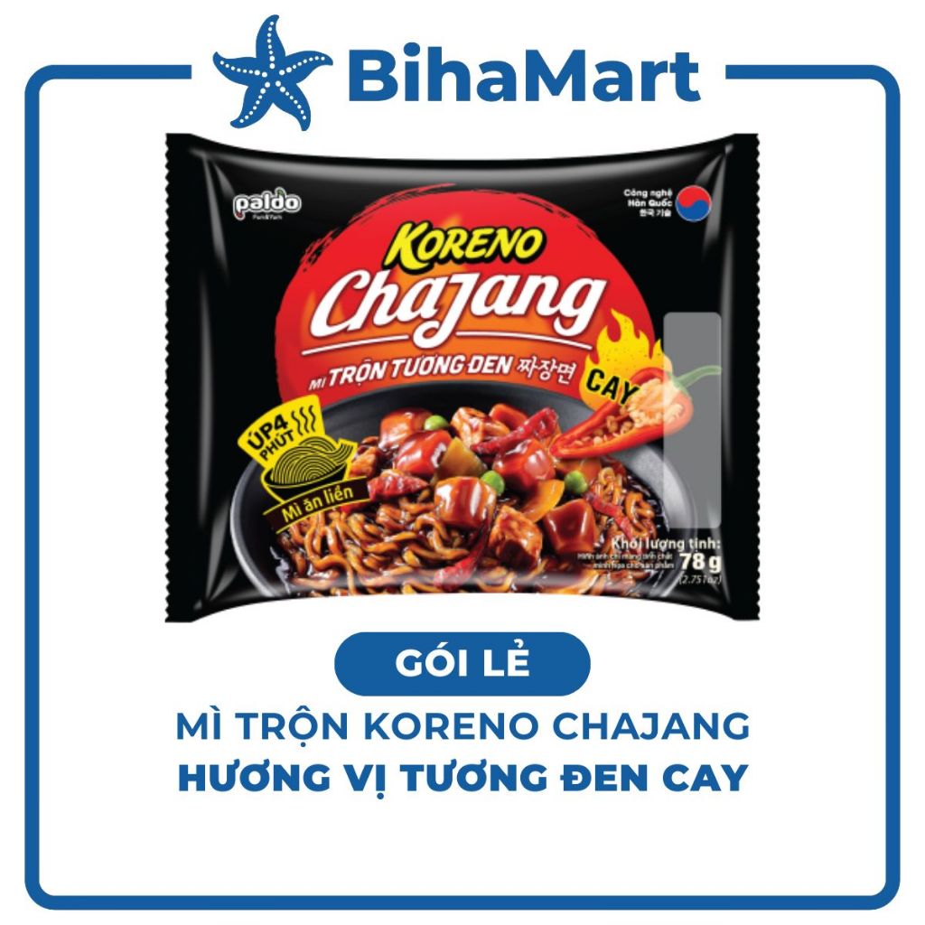 [GÓI LẺ] - PALDO - Mì trộn Koreno Chajang tương đen cay, Mì trộn Koreno Úp 4p tương đen cay Koreno C