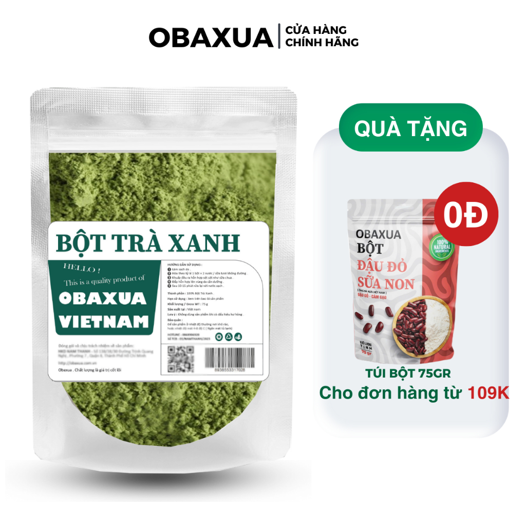 Bột Trà Xanh Obaxua nguyên chất túi 75g