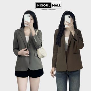 Áo khoác Blazer nữ dáng rộng 1 cúc cài BigSize Misoul Mall, Ao khoác Blazer trơn có túi 345