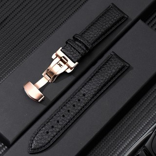   Đen  Dây đồng hồ da bê mềm họa tiết da trâu BO-29 KHÓA BƯỚM chống thấm nước 12 14 16 18  20 22mm 
