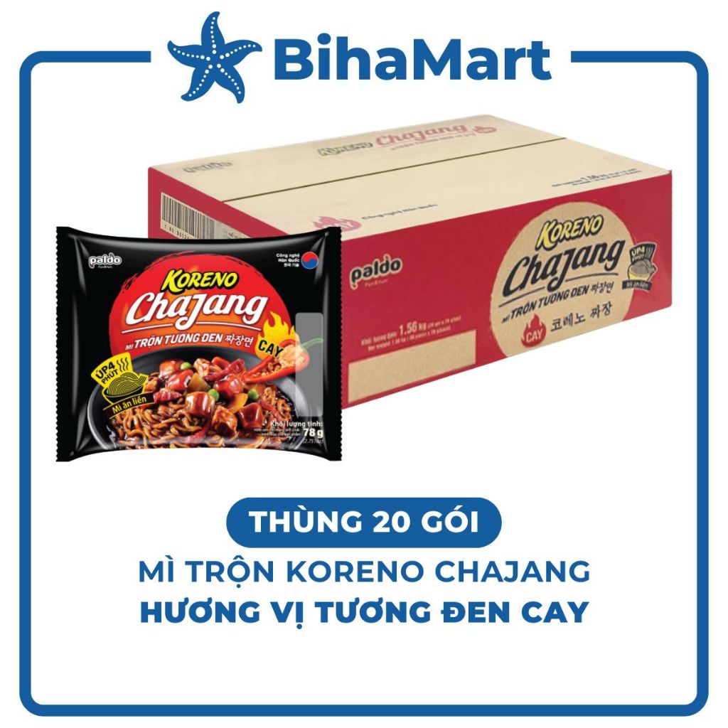 [THÙNG20GÓI]- PALDO - Mì trộn Koreno Chajang tương đen cay, Mì trộn Koreno Úp 4p tương đen cay Koren
