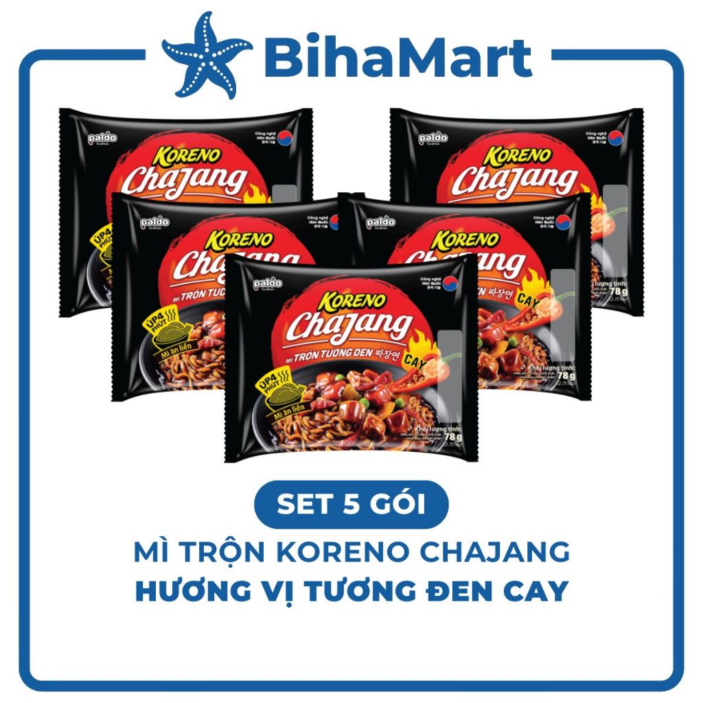 [SET 5 GÓI] - PALDO - Mì trộn Koreno Chajang tương đen cay, Mì trộn Koreno Úp 4p tương đen cay Koren