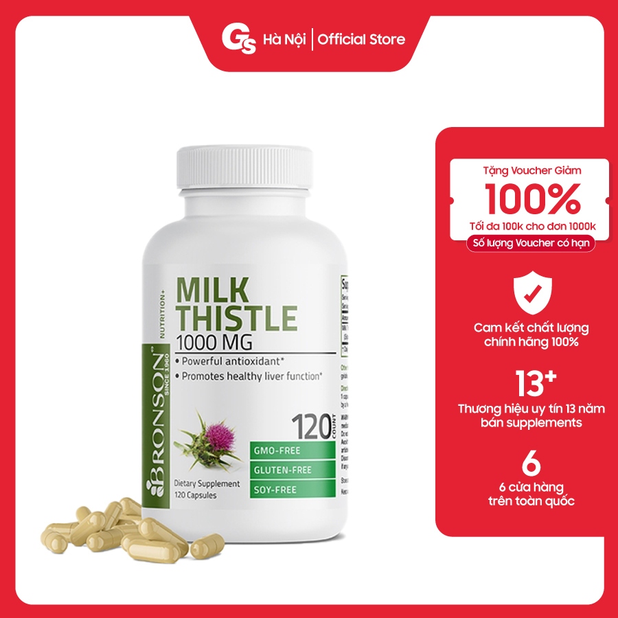 Viên uống Bronson Milk Thistle 1000mg - Hỗ trợ bảo vệ gan nhập Mỹ - Gymstore