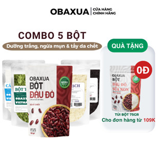 Combo 5 Bột Cám Gạo Sữa, Đậu Đỏ, Trà xanh, Yến Mạch, Bã Cà Phê Nguyên chất OBAXUA ( 75gr x 5 ) Mask Skincare