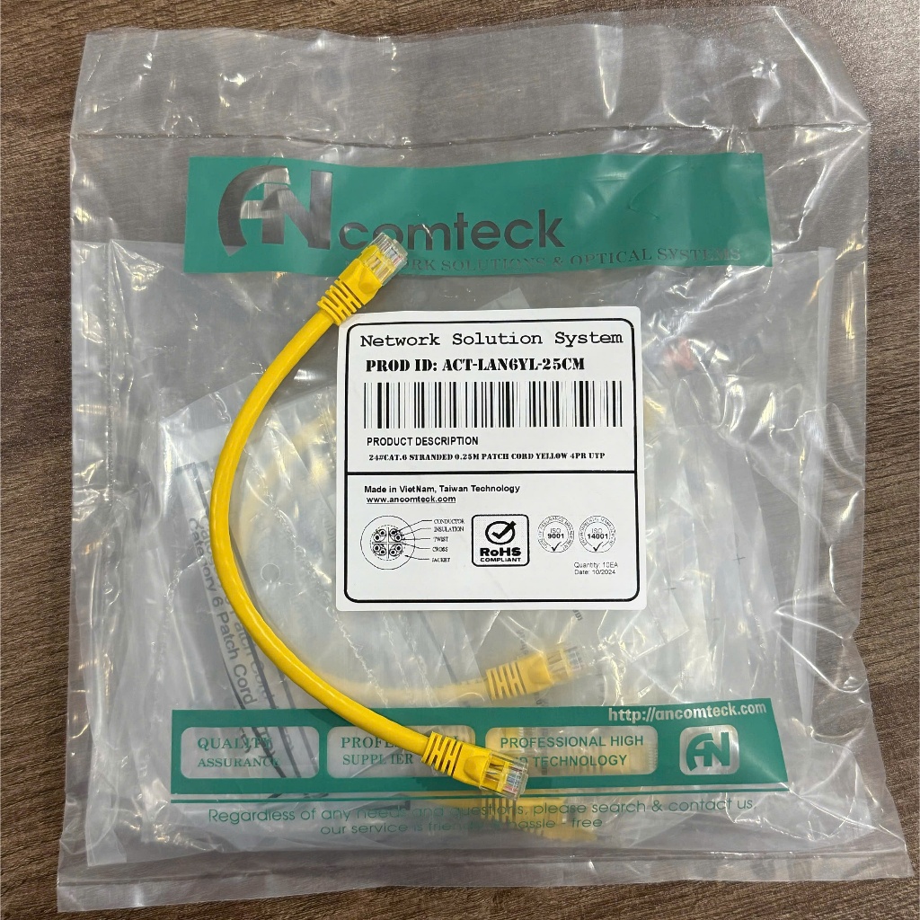Dây patch cord Lan Cat6 dài 0,25m Ancomteck  ( đặt hàng số lượng lớn)