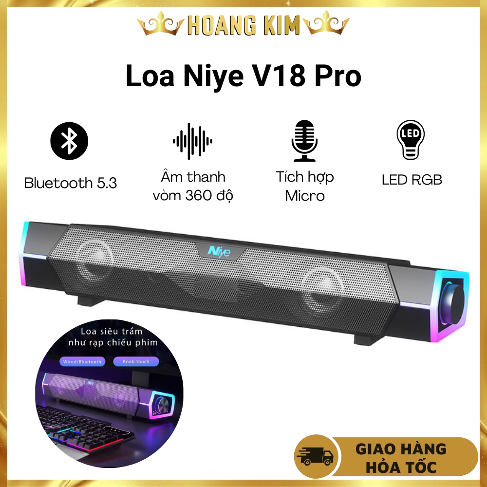 Loa Bluetooth Niye V18 Pro Âm Thanh Vòm, Tích Hợp Micro, LED RGB, Kết Nối Máy Tính, Điện Thoại, Lapt