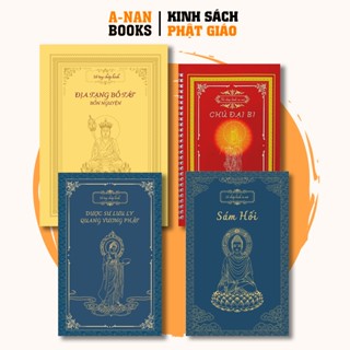 Sách - Combo 4 Vở chép kinh, Sổ chép kinh in mờ cao cấp Kinh Địa Tạng, Chú Đại Bi, Kinh Sám Hối, Kinh Dược Sư (TẶNG BÚT)