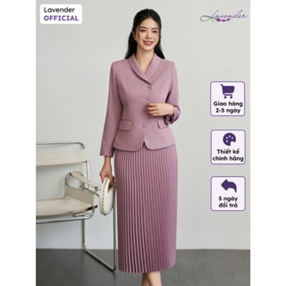  Set vest công sở nữ LAVENDER màu tím khoai môn áo vest tay dài phối chân váy xếp ly V4048 