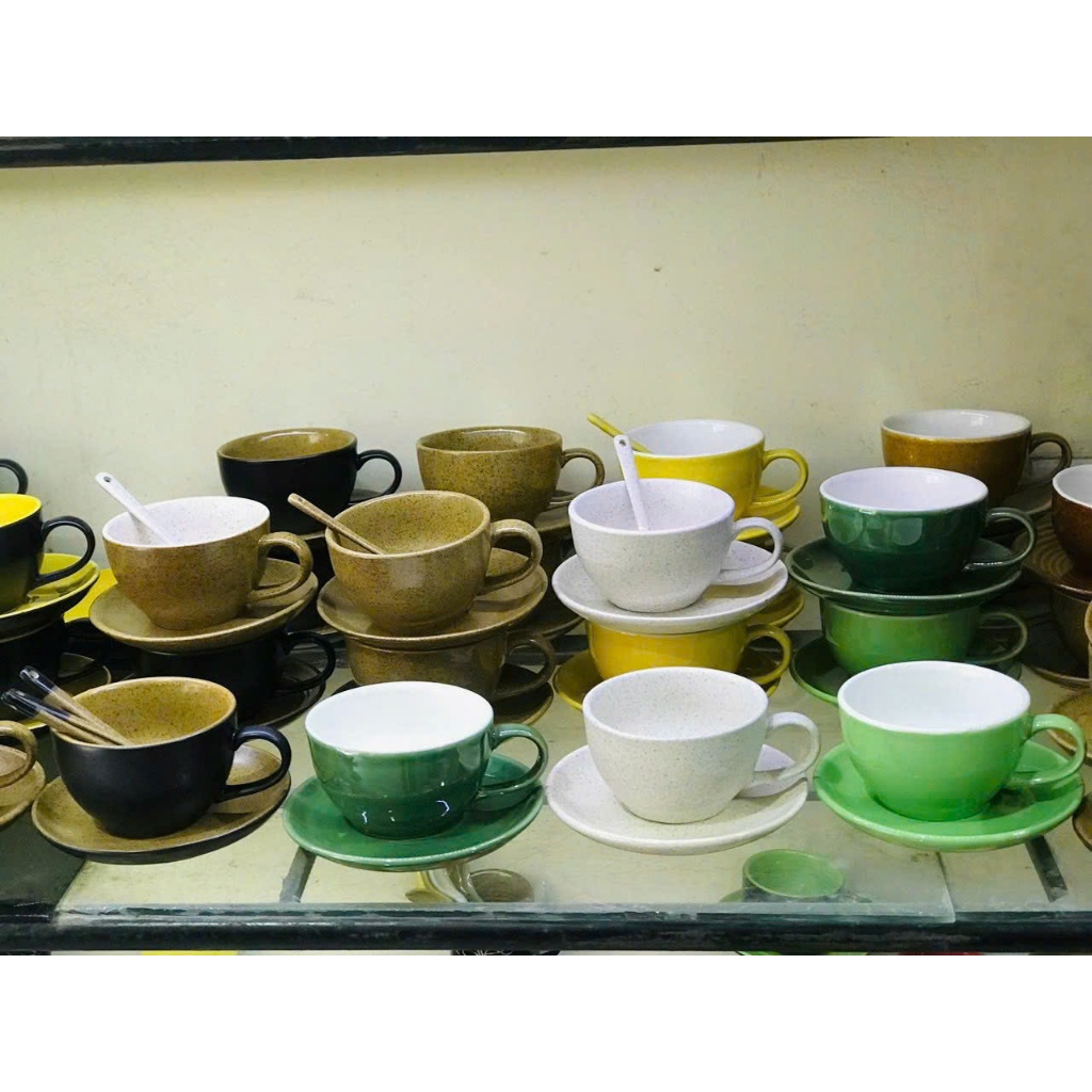 SALE Bộ ly tách sứ uống cafe Cappuccino đủ màu Gốm Bát Tràng đẹp cao cấp giá rẻ 250ml