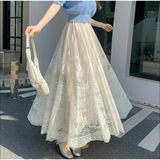 chân váy lưới ren hoa dệt kim xòe rộng dài tiểu thư chuẩn loại xịn