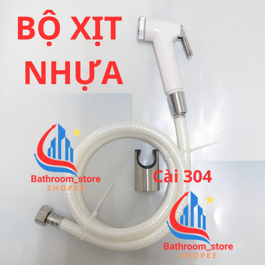 Bộ xịt vệ sinh, bộ xịt toilet nhựa trắng, dây xịt nhựa, gác nhựa. xịt toilet tán nhựa chịu nước phèn