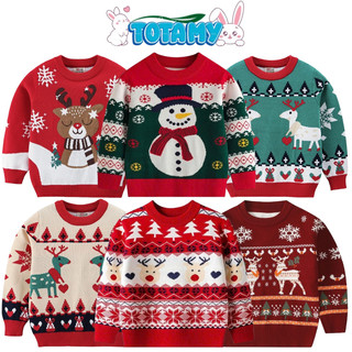  Áo len noel bé trai TOTAMY áo len giáng sinh bé gái 2 lớp dày dặn mềm mịn cổ tròn trẻ em 