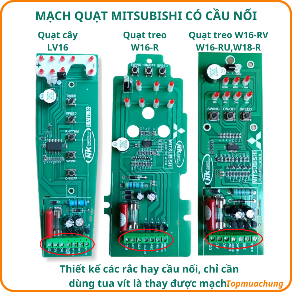 [Mã ELHA22 giảm 5% đơn 300K] Mạch quạt đứng Mitsubishi LV16, quạt treo tường W16-R và W16-RV