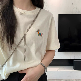 Áo thun nữ Cotton dáng rộng in hình Ngựa nhỏ ALICEVN, Áo phông nữ chất cotton 4c co giãn thấm hút mồ hôi tốt