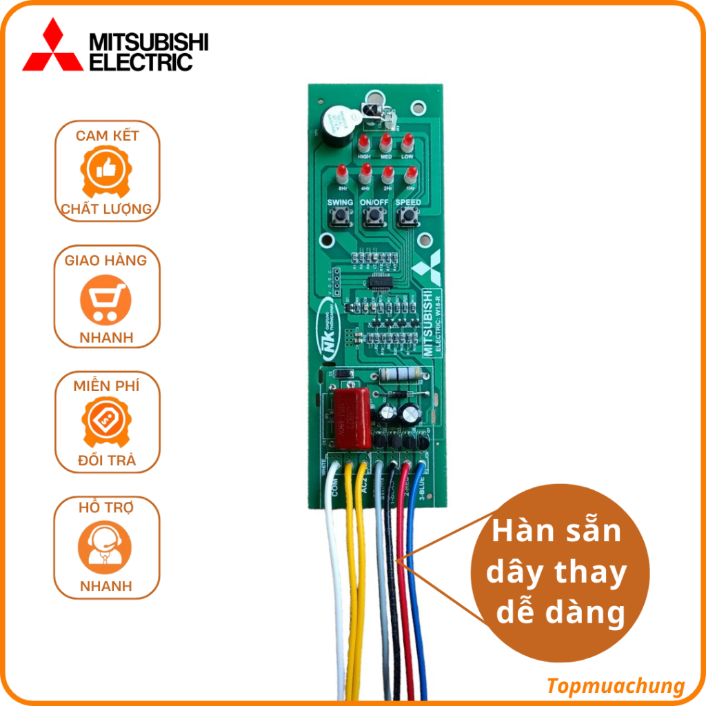 Mạch quạt treo tường Mitsubishi W16-RV hàn sẵn dây.