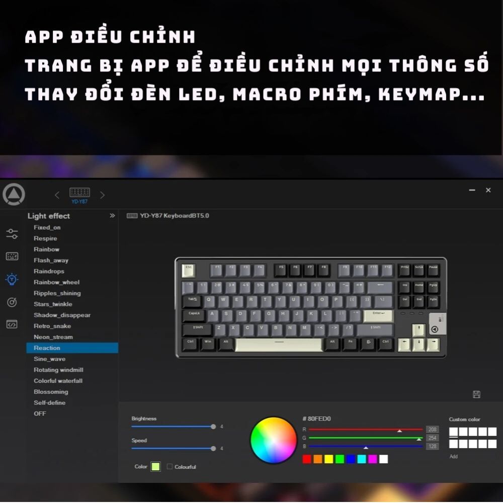Bàn phím cơ không dây Y87 - 3 mode - Mạch xuôi 5 pin - App Marco - LED RGB - Full Foam | BigBuy360 - bigbuy360.vn