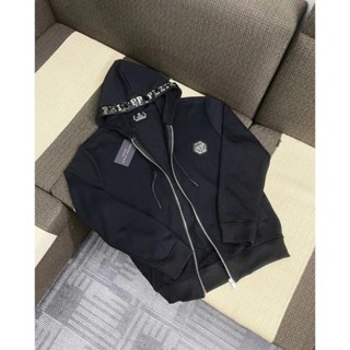 Áo Khoác Hoodie Nam Philipp Plein ĐÍnh Logo Kim Loại Trên Mũ Siêu Chất - Áo Khoác Hoodie Nam Nữ Philipp Plein