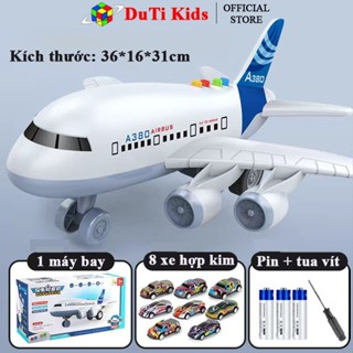  Đồ chơi máy bay Airbus A380 chạy đà có âm thanh và ánh sáng tặng kèm 8 xe hợp kim 