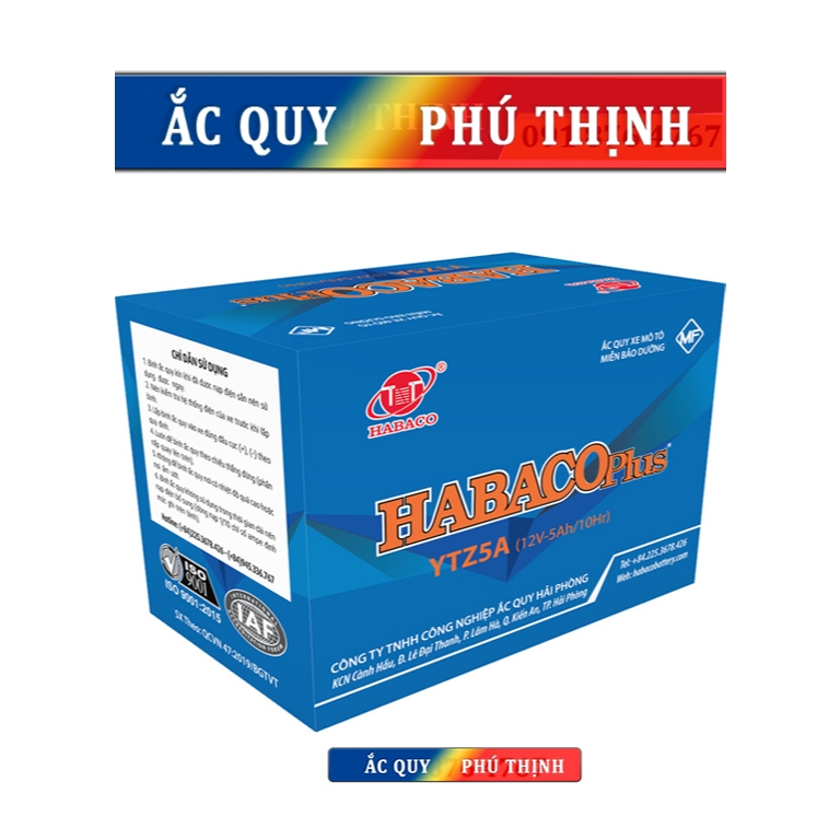 Ắc quy xe máy Habaco 12V – 5Ah EX – YTZ5A. Dùng cho các loại xe Wave