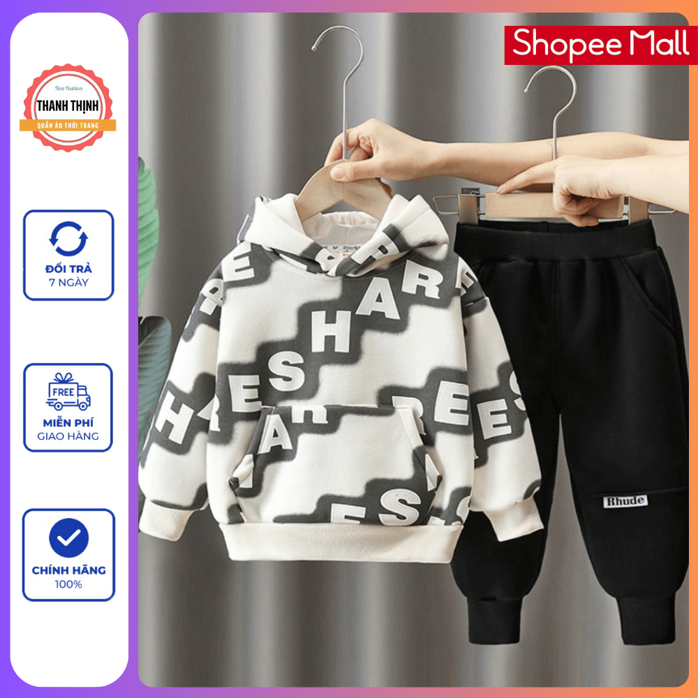 Set bộ quần áo thu đông dành cho bé trai 14-45kg mẫu SHA. Thiết kế mới cá tính. D10