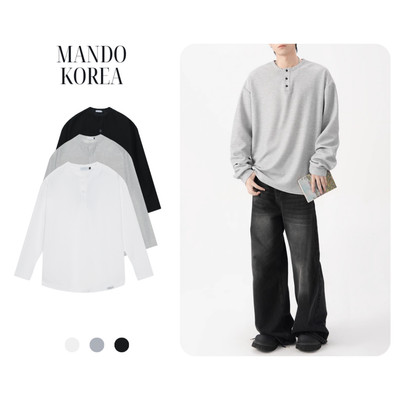 Henley Tee Áo Sweater MANDO Dài Tay Chất Liệu Nỉ Gân Tổ Ong Phong Cách Hàn Quốc - TEE004