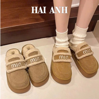  Sục Lông Min Min Dép Mùa Đông Nữ 2024 Phong Cách Mới Lót Lông Đế Dày Lông Tơ Giày Cotton - HẢI ANH SHOES 